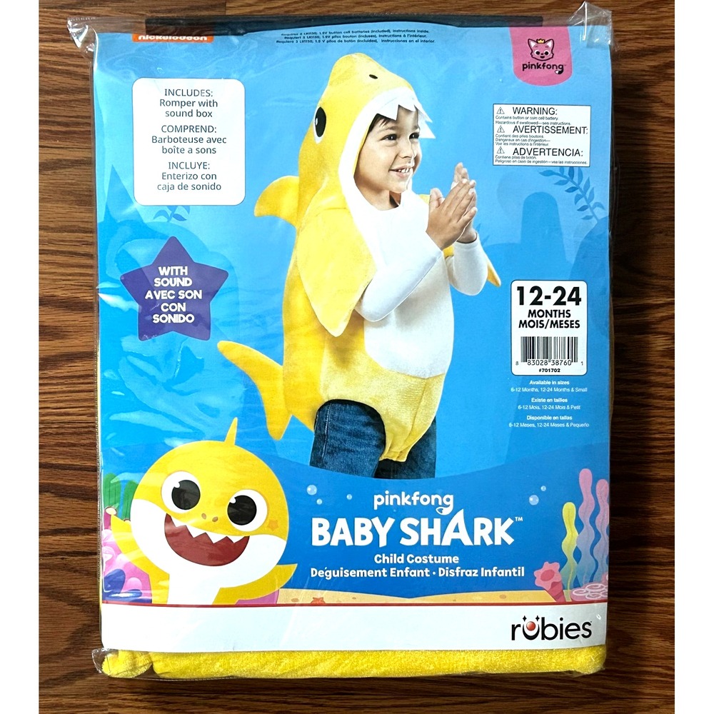 Baby Shark Infant Toddler Halloween Costume with Sound Box Size 12-24 Months NEW